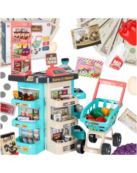 Sklep dla dzieci supermarket stragan wózek na zakupy akcesoria miętowy