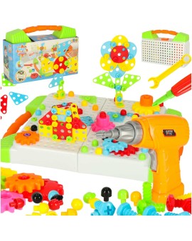 Wkrętarka wiertarka śrubki klocki konstrukcyjne zestaw majsterkowicza walizka 181 elementów