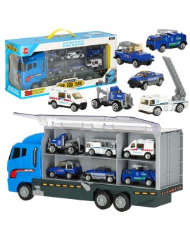 Transporter ciężarówka TIR wyrzutnia + metalowe auta policja