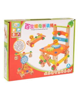 Warsztat krzesło edukacyjne klocki drewniane zestaw konstrukcyjny 49el.