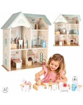 Domek dla lalek drewniany LULILO mebelki figurki 56cm miętowy