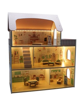 Domek dla lalek drewniany LULILO Peonio 70cm LED róż Kik Sp. z o. o. Sp. k. | Time- 2