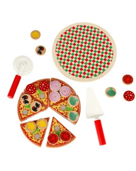 Pizza drewniany zestaw do zabawy na rzep  akcesoria łopatka nóż talerz nauka krojenia 20cm Kik Sp. z o. o. Sp. k. | Time- 2