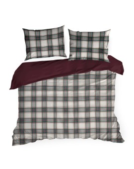 Pościel świąteczna 160x200 cm mikrowłókno kolor biały, bordowy z nadrukiem kraty AARON Eurofirany | Time- 2