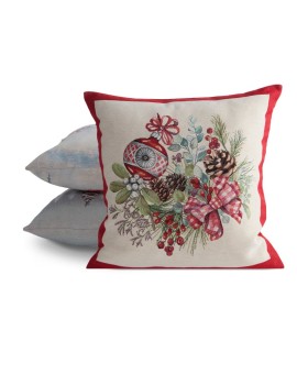 Poszewka na poduszkę świąteczna 45x45 cm gobelinowa popielato, czerwona  zdobiona motywem świątecznym Eurofirany | Time- 2