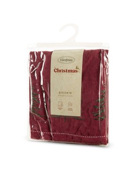 Bieżnik świąteczny na stół 40x183 cm bordowo, zielona zdobiony haftem choinek Eurofirany | Time- 2