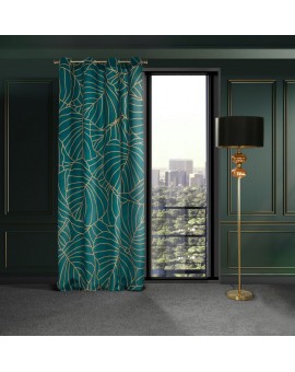 Zasłona LILI 140x250 cm – butelkowa zieleń i złote liście, welwetowa elegancja | Limited Collection