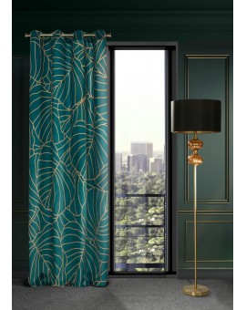 Zasłona LILI 140x250 cm – butelkowa zieleń i złote liście, welwetowa elegancja | Limited Collection Eurofirany | Time- 2