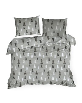 Pościel świąteczna 220x200 cm z bawełny flanelowej, kolor stalowy, biały z nadrukiem drobnych choinek LENON Eurofirany | Time- 2