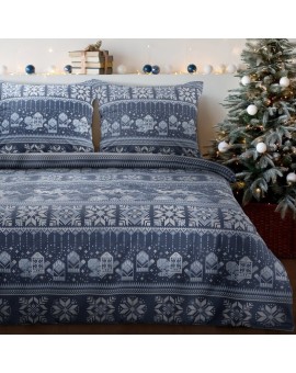 świąteczny Komplet Pościeli Fjord 140 X 200 Cm Granatowy