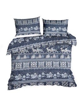Pościel świąteczna 160x200 cm bawełna flanelowa kolor granatowy, biały z subtelnym nadrukiem FJORD Eurofirany | Time- 2