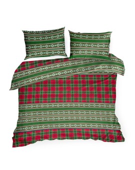 Pościel świąteczna 160x200 cm flanela bawełniana kolor zielony, czerwony z nadrukiem w stylu skandynawski AURORA Eurofirany | Ti