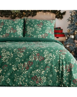 Pościel 160x200 cm bawełniana kolor butelkowa zieleń, kremowy zdobiona nadrukiem CRISTIAN