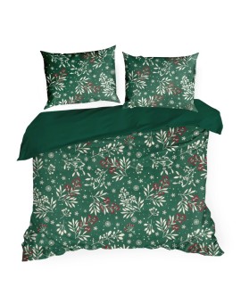 Pościel 160x200 cm bawełniana kolor butelkowa zieleń, kremowy zdobiona nadrukiem CRISTIAN Eurofirany | Time- 2