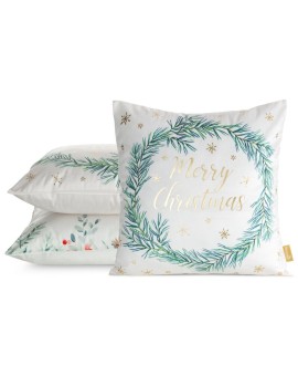 Poszewka na poduszkę świąteczna 45x45 cm welwetowa biało, szampańska zdobiona nadrukiem Eurofirany | Time- 2