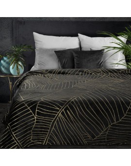 Koc LUNA miękki i miły w dotyku ze złotym nadrukiem z motywem liści bananowca