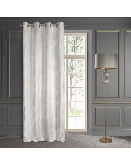 Zasłona LUNA 140x250 cm – biały welwet z liśćmi bananowca w złocie, zaciemniająca, na przelotkach