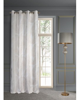 Zasłona LUNA 140x250 cm – biały welwet z liśćmi bananowca w złocie, zaciemniająca, na przelotkach Eurofirany | Time- 2