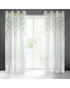 Dekoracja okienna z matowej etaminy z motywem delikatnych gałązek