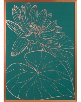 Obraz SALVIA 5 z liściem lilii – różowe złoto w miedzianej ramie, 73x53 cm