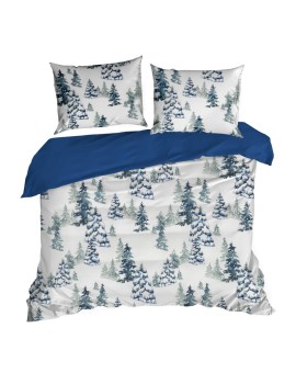 Pościel świąteczna 140x200 cm z bawełny ranforce, kolor biały, granatowy zdobiona nadrukiem zimowym NATAL Eurofirany | Time- 2