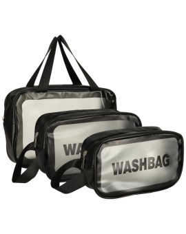 Kosmetyczka podróżna przezroczysta transparentna wodoodporna organizer do samolotu 3 sztuki czarna