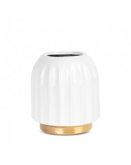 Wazon ceramiczny MONA 20×22 cm – biało‑złoty, geometryczny prążek