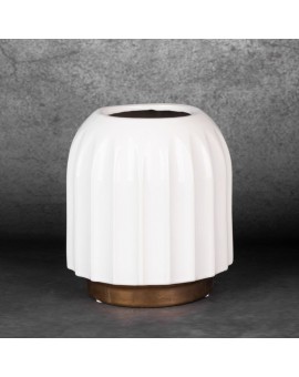 Wazon ceramiczny MONA 20×22 cm – biało‑złoty, geometryczny prążek Eurofirany | Time- 2
