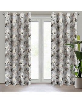 Zasłona LARI 140x250 cm – blackout z nadrukiem magnolii, na przelotkach
