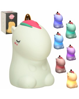 Lampka nocna dla dzieci silikonowa dotykowa miękka LED biała RGB jednorożec