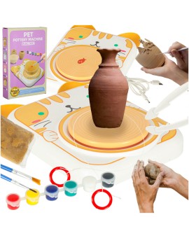 Koło garncarskie zestaw kreatywny glina farby kotek żółty