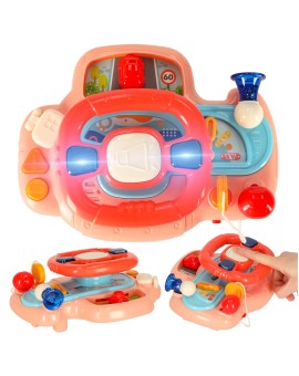 Zabawka interaktywna kierownica dla dzieci dziecka malucha do wózka symulator muzyka dźwięki różowa