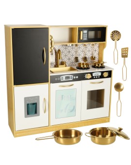 Kuchnia dla dzieci drewniana LULILO ORO z lodówką tablicą kredową złota