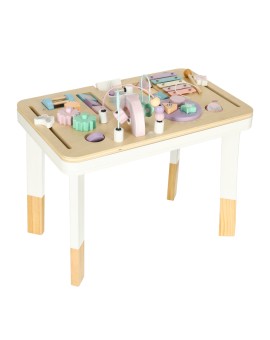 Tablica manipulacyjna LULILO LUDO stolik drewniany sensoryczny 2w1 różowy