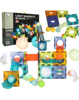 Klocki magnetyczne konstrukcyjne marble tor kulkowy świecący 49 elementów