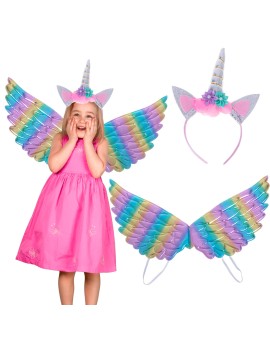Kostium strój karnawałowy przebranie jednorożec przebranie skrzydła opaska tęczowe