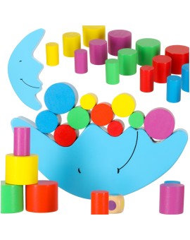 Gra zręcznościowa montessori układanka balansująca klocki drewniane księżyc