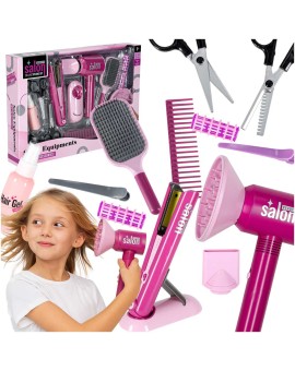 Zestaw fryzjerski dla dzieci suszarka prostownica światło dźwięk 15 elementów