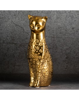 Figurka ceramiczna KITY złoty kot z wytłaczanymi kwiatuszkami Eurofirany | Time- 2