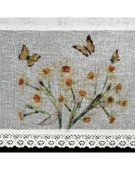 Zazdrostka FLORA z etaminy zdobiona nadrukiem narcyzów i koronką 30x150 cm Eurofirany | Time- 3