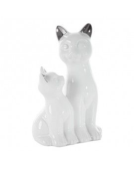 Koty figurka dekoracyjna ceramiczna biało-srebrna