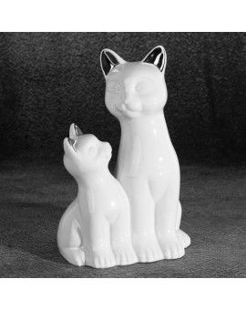 Koty figurka dekoracyjna ceramiczna biało-srebrna Eurofirany | Time- 2