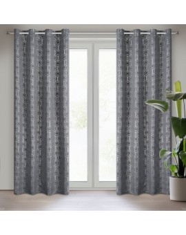 Zasłona zaciemniająca typu blackout ze srebrnym geometrycznym nadrukiem w stylu art deco