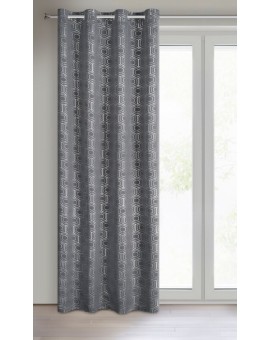 Zasłona zaciemniająca typu blackout ze srebrnym geometrycznym nadrukiem w stylu art deco Eurofirany | Time- 2