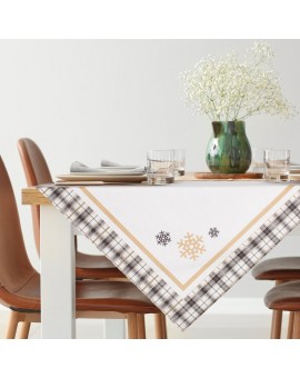 Obrus welwetowy ANGEL z motywem śnieżynek i ozdobną kantą w kratę