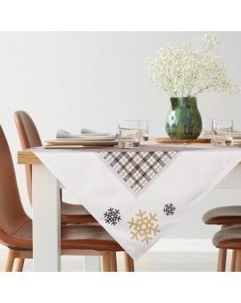 Obrus świąteczny ANGEL z welwetu z motywem kraty i śnieżynek