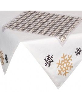 Obrus świąteczny ANGEL z welwetu z motywem kraty i śnieżynek Eurofirany | Time- 2