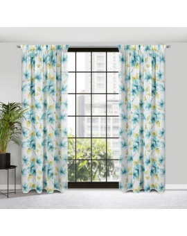 Dekoracja okienna biała w niebieskie kwiaty 140x270 cm taśma - SOFIA Eurofirany | Time- 2