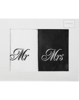 Komplet ręczników z haftem Mrs&Mr w kartonowym opakowaniu, 400 g/m2