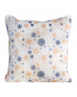Poszewka na poduszkę 60x60 cm welwetowa, granatowo biała zdobiona nadrukiem ze śnieżynkami CAROL Eurofirany | Time- 2